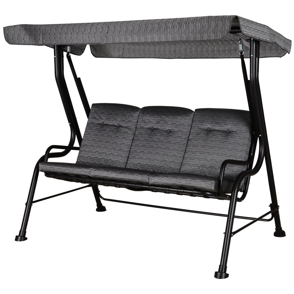 Outdoor Patio Porch Swing Bench with Included Adjustable Shade Awning & Comfort Padded Seating for Three People