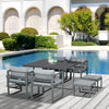 9 Pieces Patio Dining Sets with 4 Chairs, 4 Ottoman and Glass Table, Cushioned Seating and Back, Aluminum Frame, Space Saving for Lawn