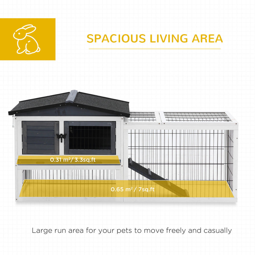 2 Levels Wooden Rabbit Hutch Bunny Hutch House Guinea Pig Cage with Run Space, Removable Tray, Ramp and Waterproof Roof for Outdoor, Grey