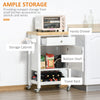 Kitchen Cart, Rolling Kitchen Island Cart on Wheels with Bottom Shelf, Rubber Wood Countertop and Handle, White