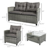 4-piece Outdoor Patio Rattan Furniture Set with 2 Chairs  1 Double Couch  & a Coffee Table & Cushions  Grey