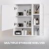 LED Lighted Medicine Cabinet with Mirror, Wall-Mounted Bathroom Vanity Organizer with Dimmer Touch Switch, Three Doors, White