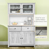 63.5" Kitchen Buffet with Hutch, Pantry Storage Cabinet with 4 Shelves, Drawers, Framed Glass Doors, Open Microwave Countertop, Ash Grey