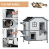 Wooden 2-Story Outdoor Cat House, Feral Cat Shelter Kitten Condo with Escape Door, Openable Asphalt Roof and 4 Platforms, White