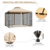 10' x 10' Steel Outdoor Patio Gazebo Canopy with Privacy Mesh Curtains, Weather-Resistant Roof, & Storage Trays
