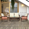 4 PCS Wicker Patio Furniture w/ Two Tier Tea Table & Cushions Outdoor All Weather Conversation Furniture for Backyard Garden