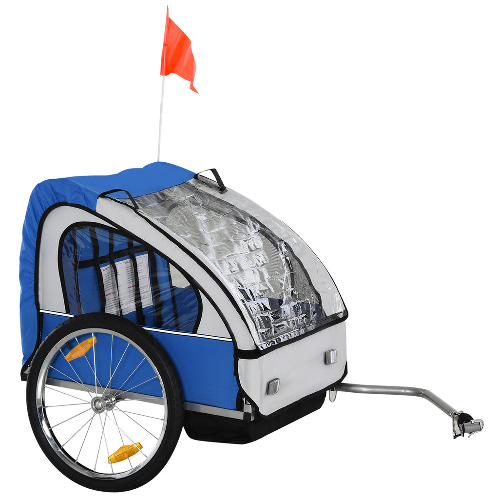 2-Seat Bike Trailer Kids Child Bicycle Trailer with a Strong Steel Frame, 5-Point Seat Harnesses, & Comfortable Seat, Blue