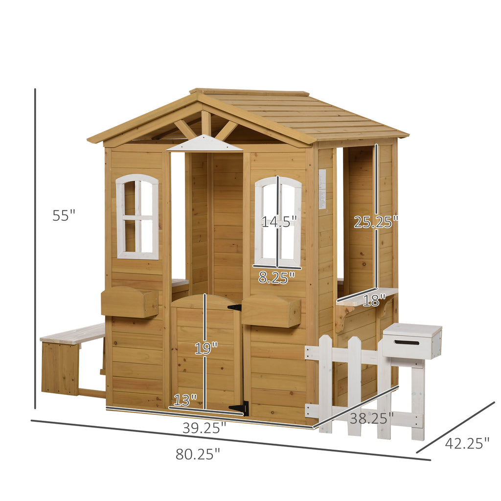 Outdoor Playhouse w/ Fence and Serving Station 82.75" L x 42.25" W x 55" H