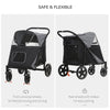 Pet Stroller with Universal Front Wheels, Shock Absorber, One Click Foldable Dog Cat Carriage with Brakes, Storage Bags, Mesh Window, Safety Leash for Large & Medium-sized Dogs, Gray