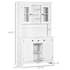 Freestanding Rustic Buffet with Hutch, 4 Door Farmhouse Kitchen Pantry Cabinet, Microwave Stand with Beadboard Panel, Drawer and Adjustable Shelves, White