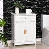 Bathroom Storage Cabinet with Double Shutter Door and Drawer, Toilet Vanity Cabinet, Narrow Organizer, White