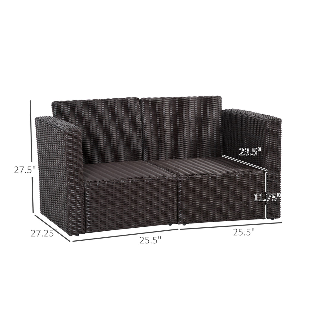 2 Piece Patio Wicker Corner Sofa Set, Outdoor PE Rattan Furniture, with Curved Armrests and Padded Cushions for Balcony, Dark Blue