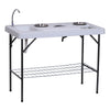 50" Portable Folding Camping Table with Sink, Faucet, Dual Stainless Steel Basins, and Accessories for Fish Cleaning