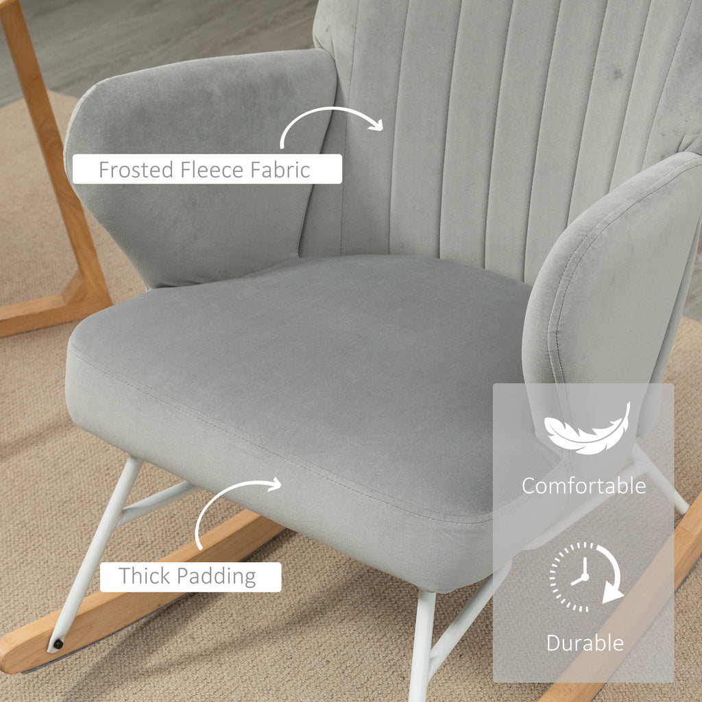 Accent Rocking Chairs, Upholstered Nursery Glider Rocker, Modern Armchair, Wingback Chair for Living Room and Bedroom, Grey