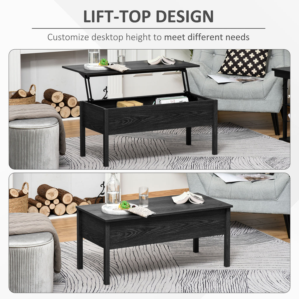 Lift Top Coffee Table, Modern Coffee Table with Storage, Chic Style Living Room Table with Lift-up Mechanism and Stable Support Legs, Black