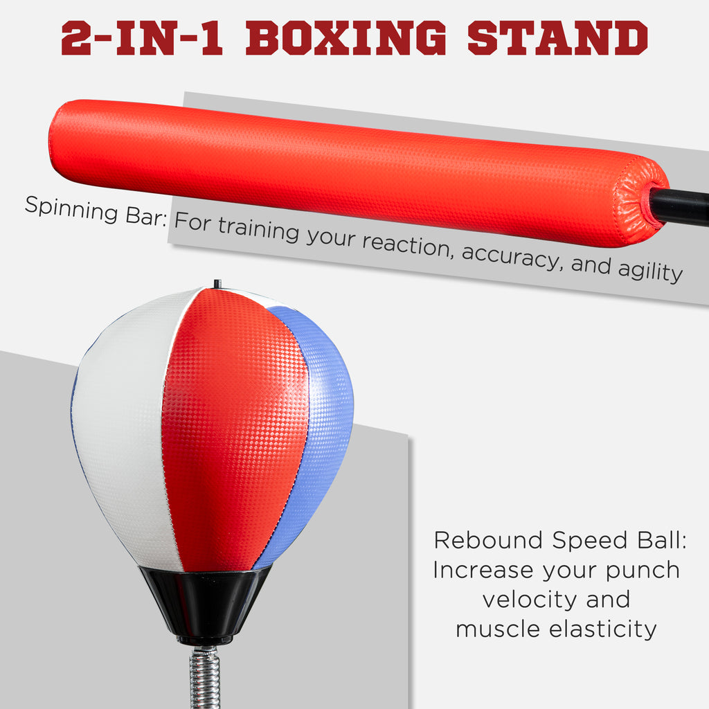 Free Standing Speed Bag, Adjustable Boxing Bag with Stand, Reflex Bar, Punching Pad and Suction Cup Base