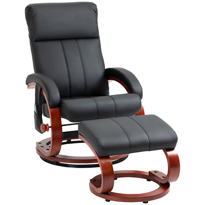 Recliner Chair with Ottoman, Electric Faux Leather Recliner with 10 Vibration Points and 5 Massage Mode, Reclining Chair with Remote Control, Swivel Wood Base and Side Pocket, Black