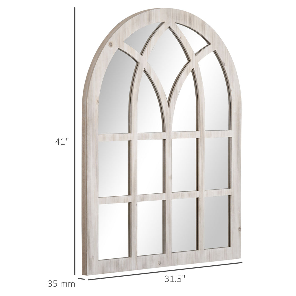 41" x 31.5" Rustic Wall Mirror, Arch Window Mirror for Wall in Living Room, Bedroom, Natural