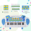 Kids Toddler Toy Piano Keyboard with Included Sitting Stool, Working Microphone, Light Function - Blue