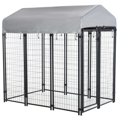 6' x 4' x 6' Large Dog Kennel Outdoor Steel Fence with UV-Resistant Oxford Cloth Roof & Secure Lock