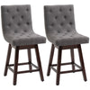 Counter Height Bar Stools, Swivel Bar Chairs, 25.5" High Fabric Tufted Breakfast Barstools for Kitchen, Set of 2, Gray