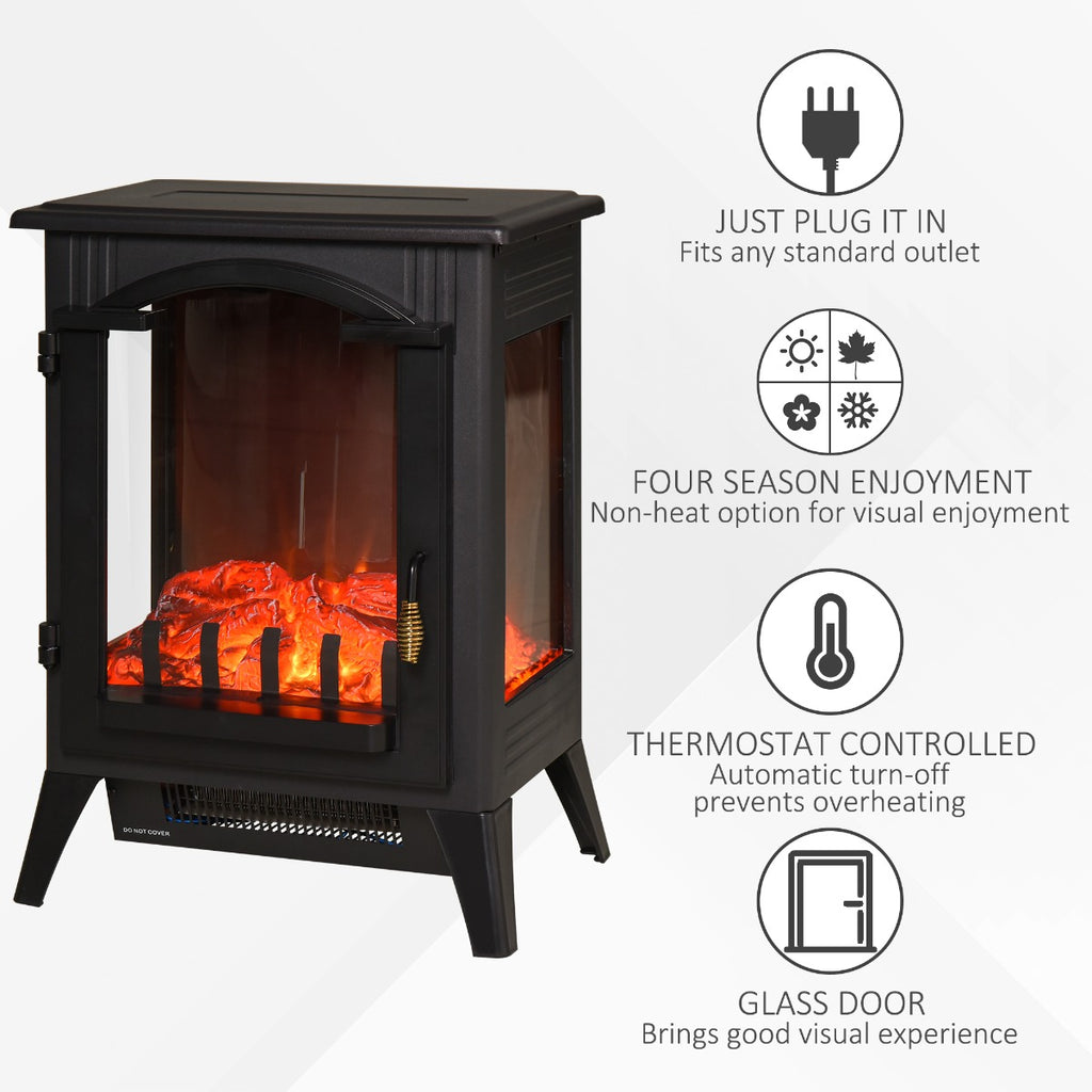 Electric Fireplace Heater, Fireplace Stove with Realistic LED Flames and Logs and Overheating Protection, 750W/1500W, Black
