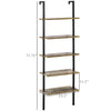 Industrial 5 Tier Ladder Shelf, Wall Mount Storage Shelves Bookcase with Metal Frame, Corner Unit, Plant Flower Rack for Balcony, Brown