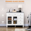 Modern Sideboard Buffet Cabinet with 5 Storage Drawers and Double Glass Door Cupboard for Living Room White