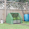 Raised Garden Bed with Mini Greenhouse, Steel Outdoor Planter Box with Plastic Cover, Roll Up Window, Dual Use for Flowers, Fruits, Green