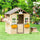 Wooden Kids Playhouse, Outdoor Garden Pretend Play Games, Adventures Cottage, with Working Door, Windows, Bench, Service Station, Flowers Pot Holder, for 3-7 Year Olds