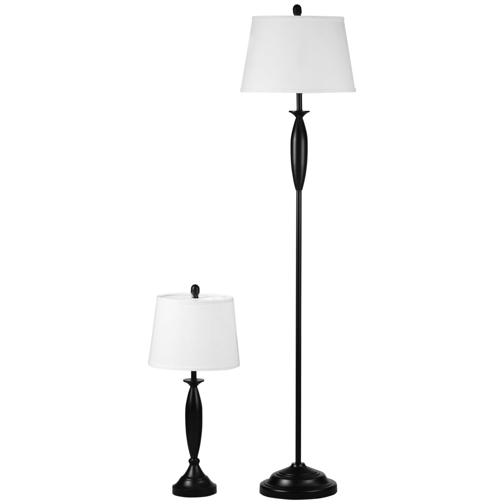 Modern Table Floor Lamp Set of 3 for Living Room, 3 Piece Lamp Set with Linen Lampshade Steel Base for Bedroom, Black