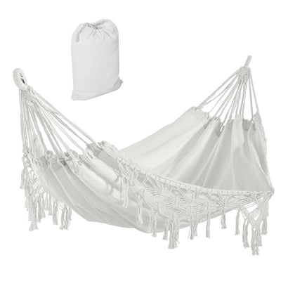 Brazilian Style Hammock Extra Large Cotton Hanging Camping Bed with Carrying Bag, for Patio Backyard Poolside, Weight Capacity 330lbs, White