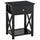 X Frame Design Wood End Table / Nightstand with Storage Drawer - Black
