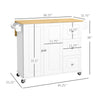 Kitchen Island with Drop Leaf, Rolling Kitchen Cart on Wheels with 3 Drawers, Cabinet, Natural Wood Top, Spice Rack and Towel Rack, White