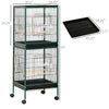 55" 2 In 1 Bird Cage Aviary Parakeet House for finches, budgies with Wheels, Slide-out Trays, Wood Perch, Food Containers, Green