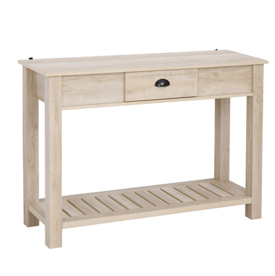 Console Table American Pastoral Desk with Drawer Bottom Shelf Living Room  Entryway  Bedroom White Oak Wood Color