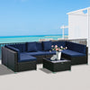 7-Piece Patio Furniture Sets Outdoor Wicker Conversation Sets PE Rattan Sofa set with Cushions & Tempered Glass Desktop, Dark Blue