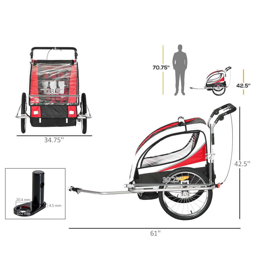 Folding Child/Pet Bike Baby Trailer with Safety Flag, Light Reflectors, & 5 Point Harness, Red