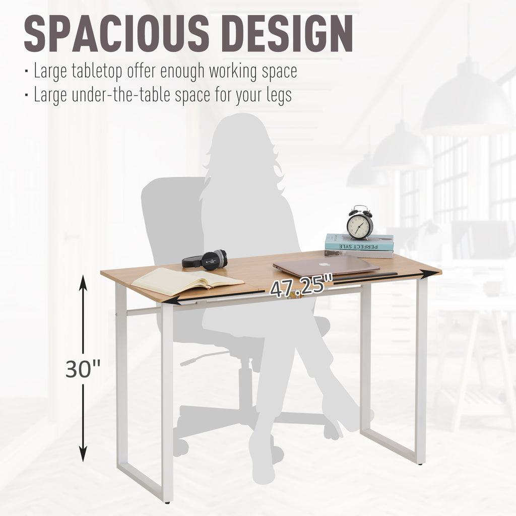 Writing Office Desk Workstation with Small Adjustable Angle Tabletop for Drawing & a Chic Modern Design  Oak