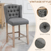 Counter Height Bar Stools Set of 2, Upholstered 26.75" Seat Height Barstools, Breakfast Chairs with Nailhead-Trim, Tufted Back and Wood Legs, Light Grey