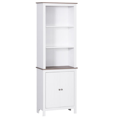 Slim Bathroom Storage Cabinet, Freestanding Linen Cabinet with Sliver Handles, Wood-Like Tabletop and Elevated Feet, Bath Room Cabinet, White