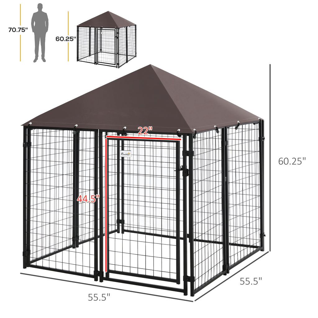 Lockable Dog House Kennel with Water-resistant Roof for Small and Medium Sized Pets, 4.6' x 4.6' x 5'