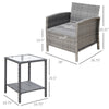 3 Pcs Rattan Wicker Bistro Set with Soft Cushions, Outdoor Coffee Sets with Glass Table and Open Storage Shelf for Patio, Green