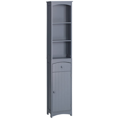 Bathroom Storage Cabinet, Free Standing Bath Storage Unit, Tall Linen Tower with 3-Tier Shelves and Drawer, Grey