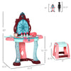 31 PCS Kids Vanity Set, Kids Dressing Table Set, Magic Glamour Princess Mirror W/ Beauty Kit, Mirror, Stool, Light & Music, for Ages 3-6, Blue+Pink