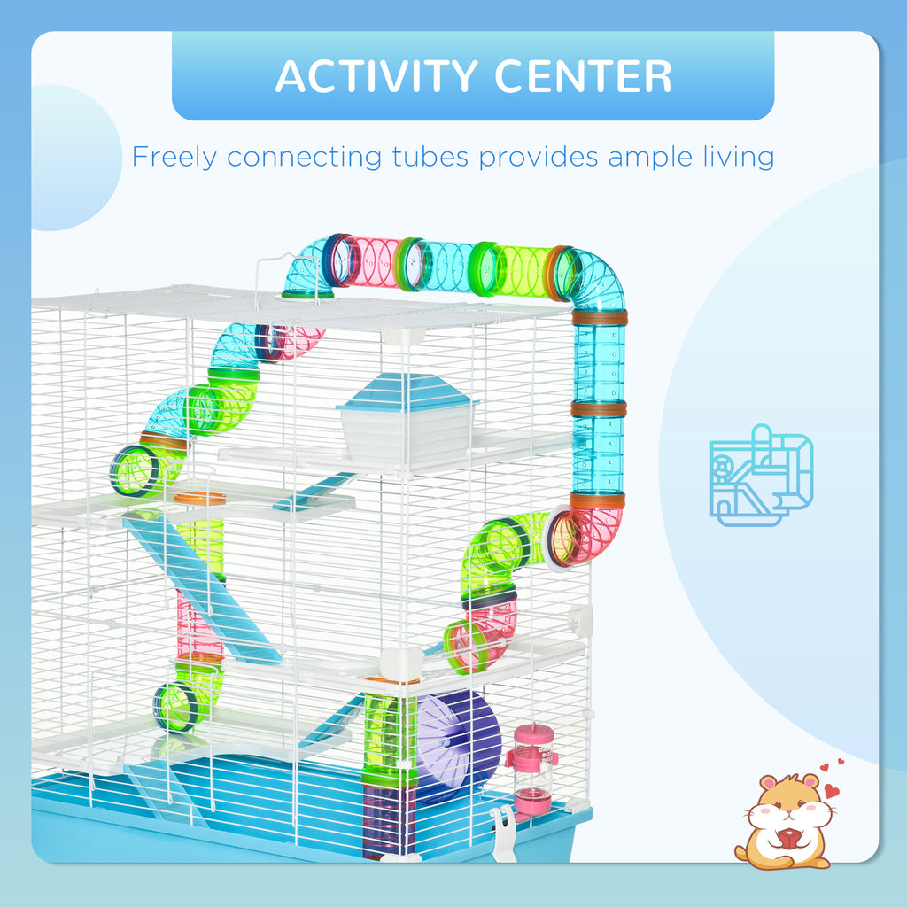 Extra Large 23" Hamster Cage with Tubes and Tunnels, Portable Carry Handles, Small Animal Habitats Big 5-Tier Design, Light Blue