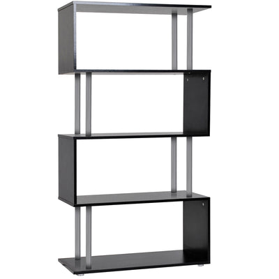 Modern Bookshelf, Decorating Bookshelf, Room Divider Bookcase with 5 Tier Shelves, Steel Tube and Non-Slip Feet, Unique Style Bookcase, Black