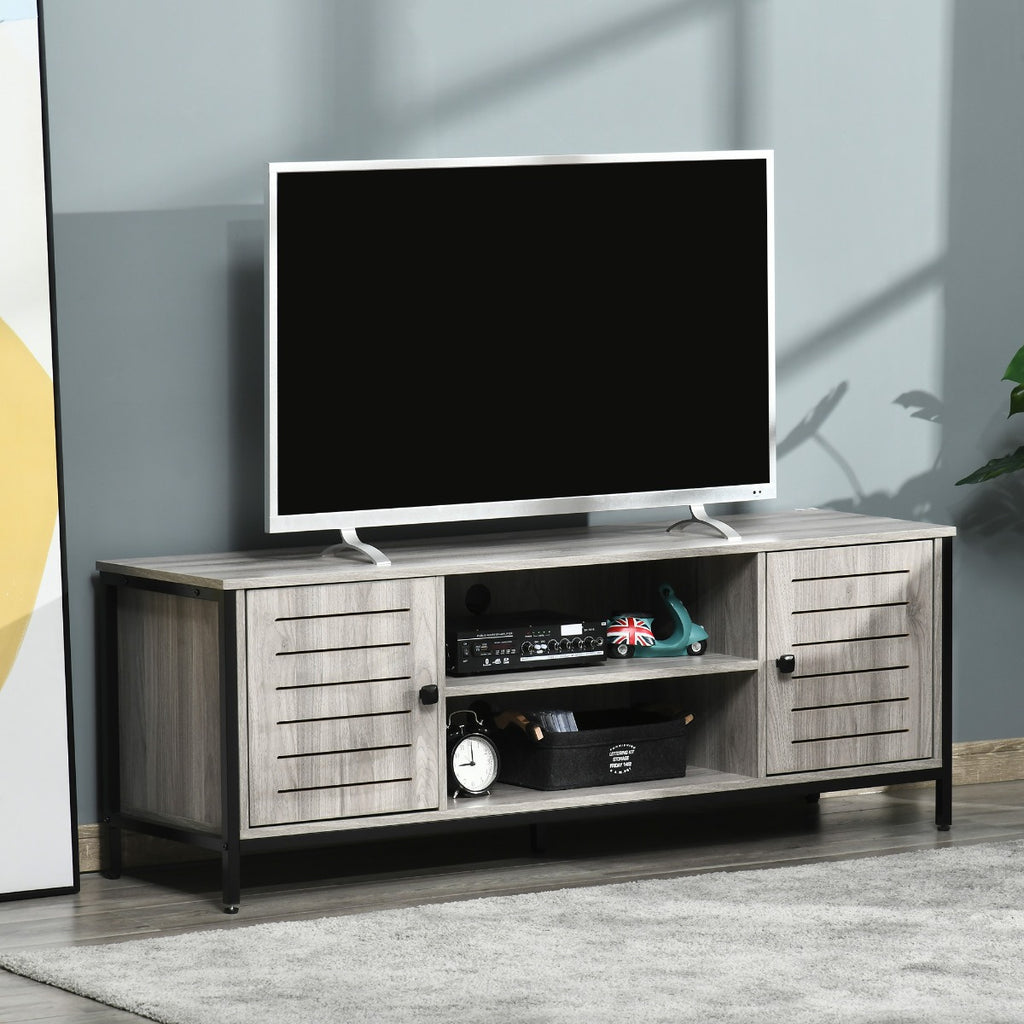 TV Stand for TVs up to 60", Industrial Entertainment Center Cabinet with Storage Shelves for Living Room or Bedroom, Oak