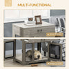 Dog Crate Furniture with Soft Water-Resistant Cushion, Dog Crate End Table with Drawer, Puppy Crate for Small Dogs Indoor with 2 Doors, Grey