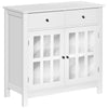 Sideboard Buffet Cabinet, Storage Cupboard with Glass Doors, Adjustable Shelf and 2 Drawers for Kitchen, White